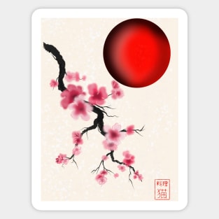 Pretty Japanese sakura (cherry blossom) and a red sun Sticker